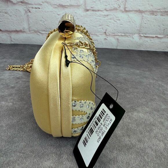 Badgley Mischka Crystal Gold Wrapped Framed Chain Clutch Crossbody NWT - Picture 6 of 12